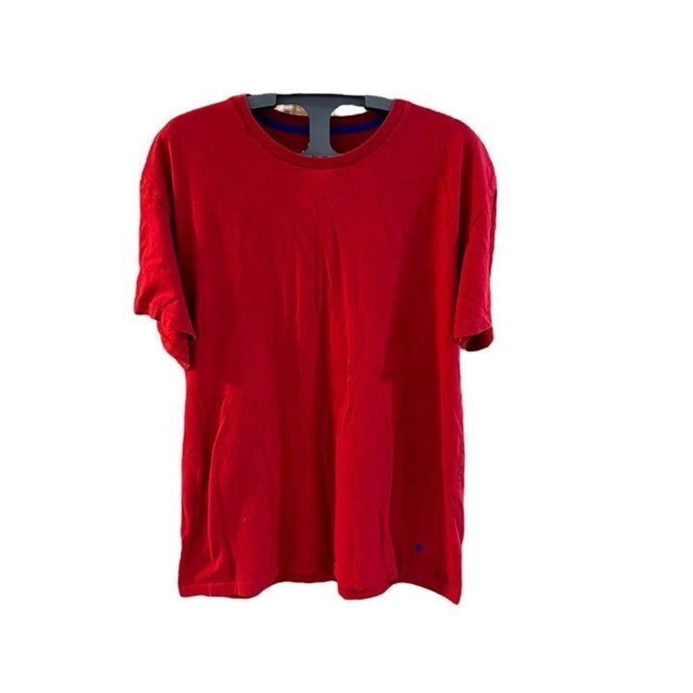 POLO RALPH LAUREN red with navy blue horse logo short sleeved top SIZE LARGE